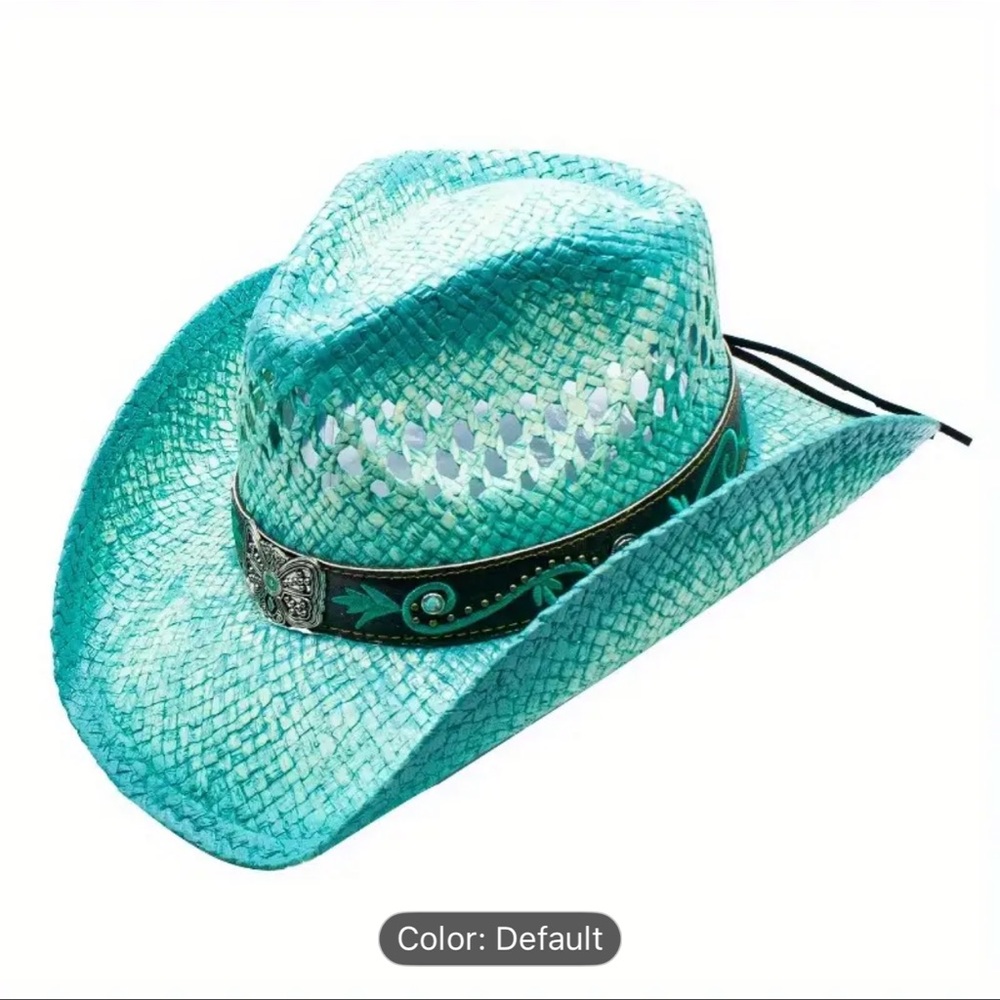 Turquoise Straw Cowboy Hat